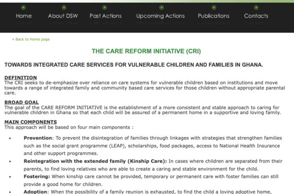 The Care Reform Initiative (CRI) Towards Integrated Care Services for Vulnerable Children and Families in Ghana