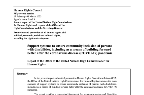 Support systems to ensure community inclusion of persons with disabilities, including as a means of building forward better after the coronavirus disease (COVID-19) pandemic - Report of the Office of the United Nations High Commissioner for Human Rights