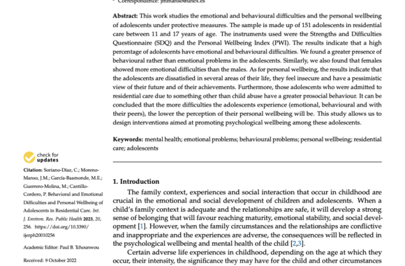 Behavioral and Emotional Difficulties and Personal Wellbeing of Adolescents in Residential Care