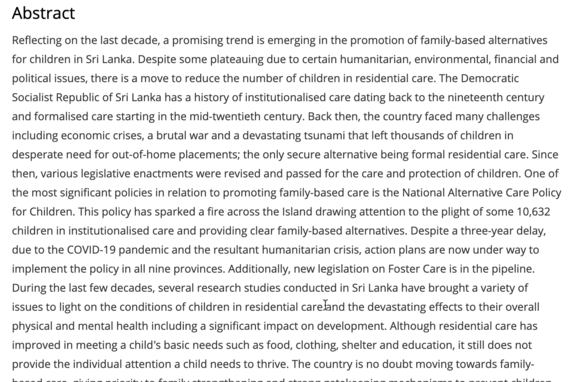 The Evolution of Alternative Care in Sri Lanka over the Last Decade and Way Forward