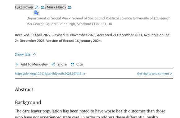 Predictors Of Care Leavers’ Health Outcomes: A Scoping Review