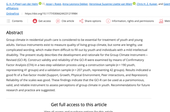 Group Climate in Residential Youth Care: Development and Validation of the Group Climate Instrument—Revised