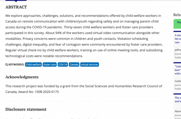 Connecting children and youth with their families during COVID-19: perspectives of child welfare workers and foster parents