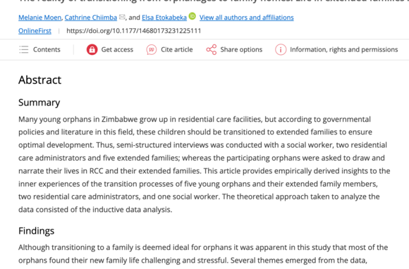 The reality of transitioning from orphanages to family homes: Life in extended families in Zimbabwe