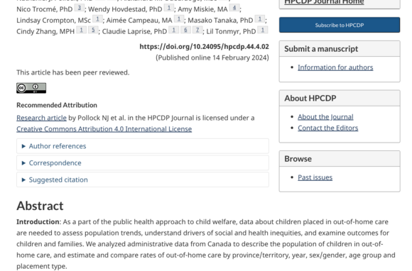 Original quantitative research – Rates of out-of-home care among children in Canada: an analysis of national administrative child welfare data