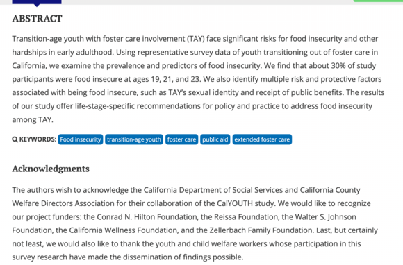 Examining prevalence and predictors of food insecurity for transition-age youth transitioning out of foster care