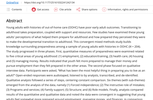 Preparedness for adulthood among young adults with histories of out-of-home care