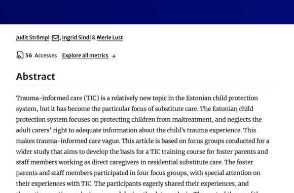 Is Trauma-Informed Care Possible without Information? – Experience of Trauma Awareness among Estonian Foster Parents and Residential Caregivers