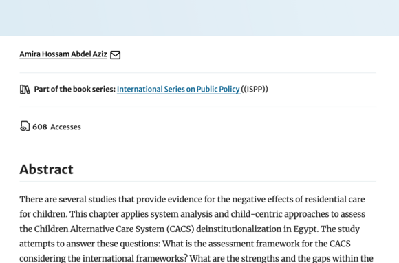 Deinstitutionalization and Alternative Care Systems: A Case Study of Children Without Parental Care in Egypt