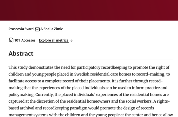 The need for a participatory recordkeeping system for children and young people placed in residential care homes: the case of Sweden