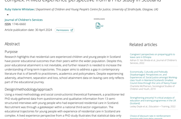 Educational Trajectories For Residential Care Experienced Young People Are Complex. A Lived Experience Perspective From A Phd Study In Scotland