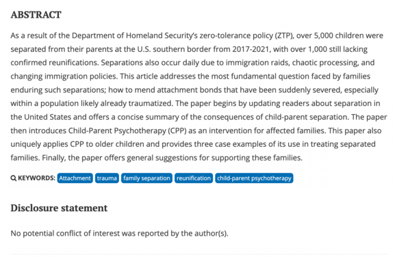 Parent-child border separation and the road to repair: addressing a global refugee phenomenon