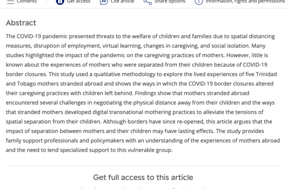 “Virtual Mothering”: A Study of Mothering Practices of Trinidad and Tobago Mothers Stranded Abroad After COVID-19 Border Closures