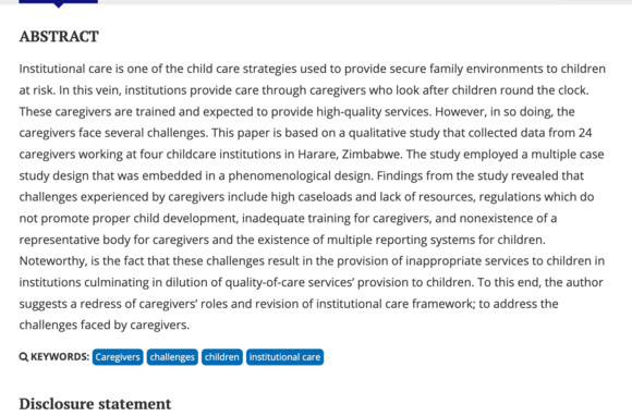 Challenges experienced by caregivers working in institutions for children. A case of four children’s homes in Zimbabwe