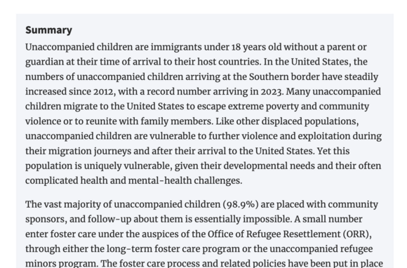 Foster Care for Unaccompanied Immigrant and Refugee Children and Youth