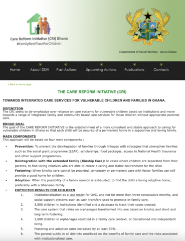 The Care Reform Initiative (CRI) Towards Integrated Care Services for Vulnerable Children and Families in Ghana