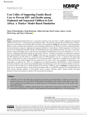 Cost Utility of Supporting Family-Based Care to Prevent HIV and Deaths among Orphaned and Separated Children in East Africa: A Markov Model–Based Simulation