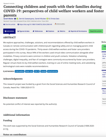 Connecting children and youth with their families during COVID-19: perspectives of child welfare workers and foster parents