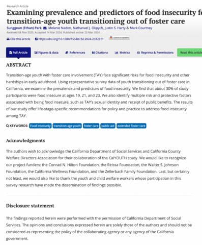 Examining prevalence and predictors of food insecurity for transition-age youth transitioning out of foster care