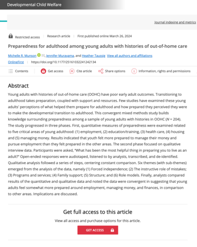 Preparedness for adulthood among young adults with histories of out-of-home care