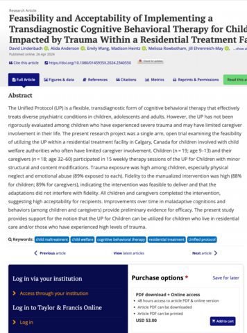 Feasibility and Acceptability of Implementing a Transdiagnostic Cognitive Behavioral Therapy for Children Impacted by Trauma Within a Residential Treatment Facility