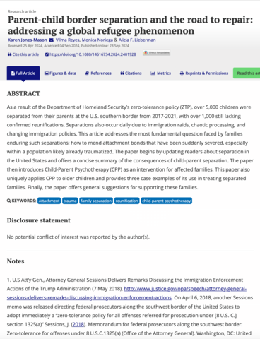 Parent-child border separation and the road to repair: addressing a global refugee phenomenon