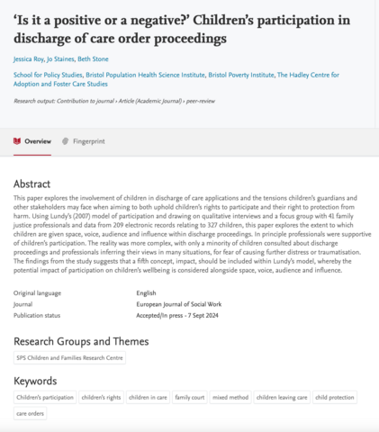 ‘Is it a positive or a negative?’ Children’s participation in discharge of care order proceedings