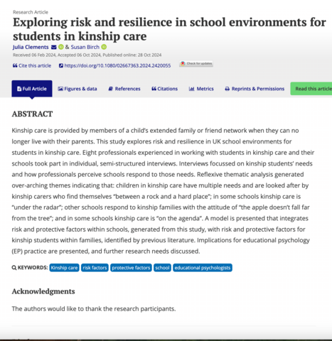 Exploring risk and resilience in school environments for students in kinship care