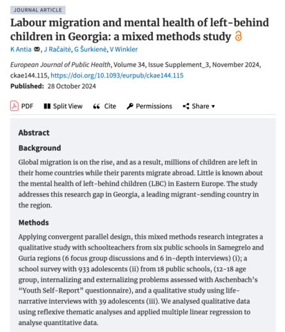 Labour Migration And Mental Health Of Left-Behind Children In Georgia: A Mixed Methods Study 