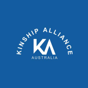 Logo of Kinship Alliance Australia with white text and blue background