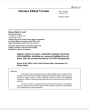 Support systems to ensure community inclusion of persons with disabilities, including as a means of building forward better after the coronavirus disease (COVID-19) pandemic - Report of the Office of the United Nations High Commissioner for Human Rights