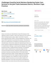 Challenges Faced by Social Workers Rendering Foster Care Services in the John Taolo Gaetsewe District, Northern Cape Province